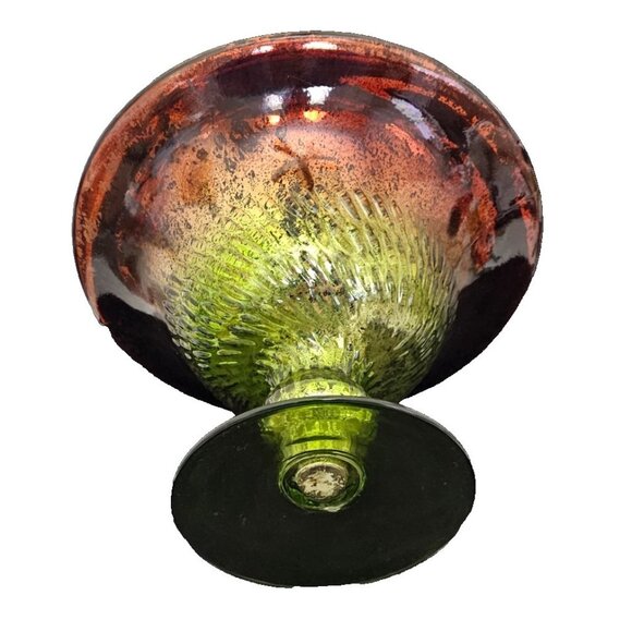 Vintage Green Glass Compote Dish, 7" Tall x 10" Wide Pedestal Bowl Decorative - Picture 6 of 8